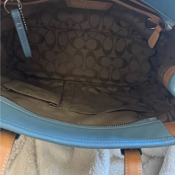 Coach Beige Canvas Satchel with Pink Accent Stripe and Tag - Picture 3 of 6